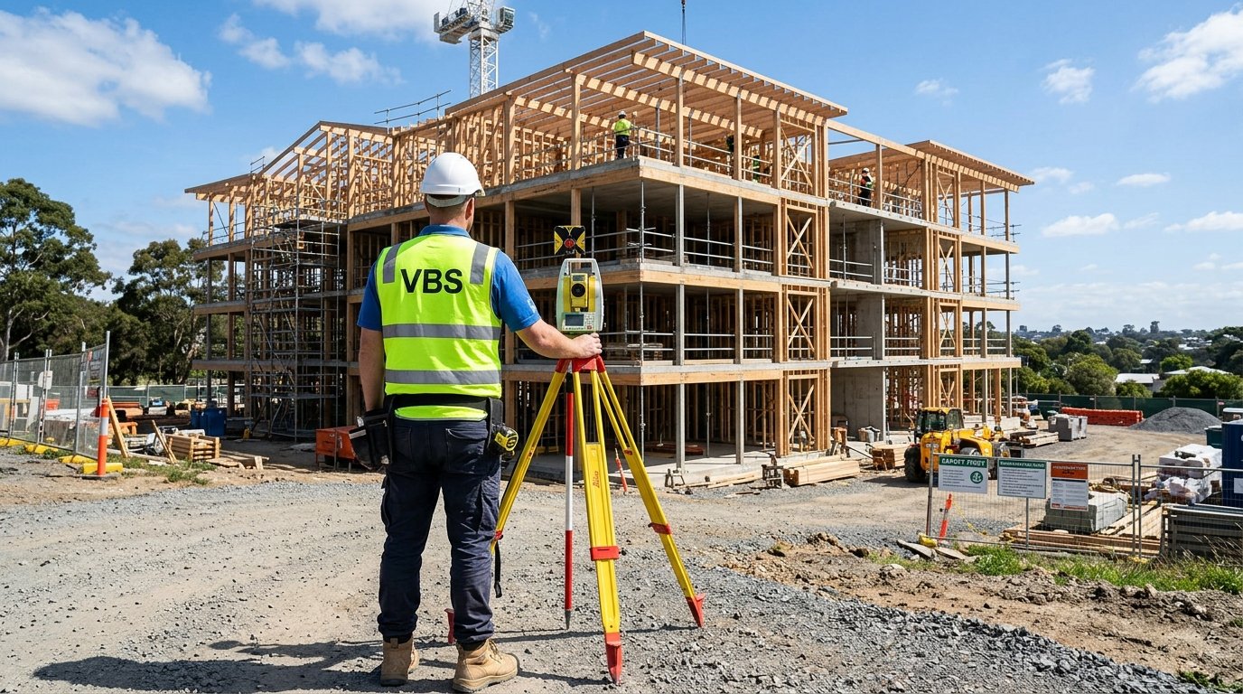 VBS Construction Stage inspector reviewing timber framing